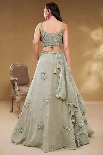 Pretty Pista Green Sequins Georgette Engagement Wear Lehenga Choli