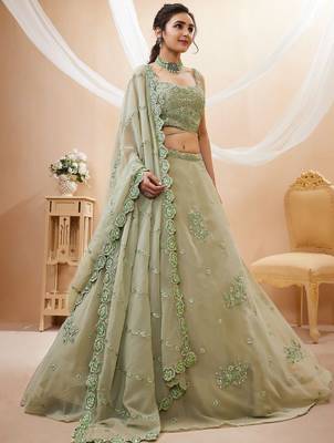 Pretty Pista Green Sequins Georgette Engagement Wear Lehenga Choli 2