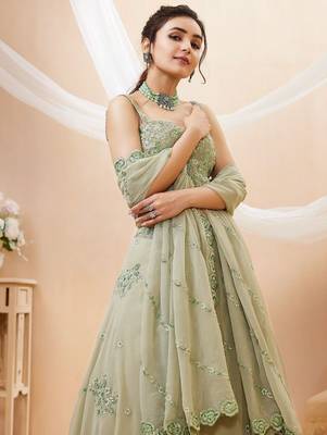 Pretty Pista Green Sequins Georgette Engagement Wear Lehenga Choli 3