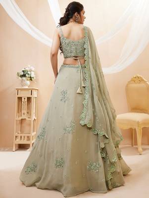 Pretty Pista Green Sequins Georgette Engagement Wear Lehenga Choli 4