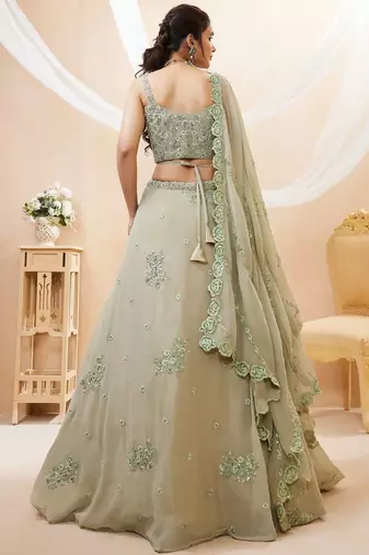 Pretty Pista Green Sequins Georgette Engagement Wear Lehenga Choli