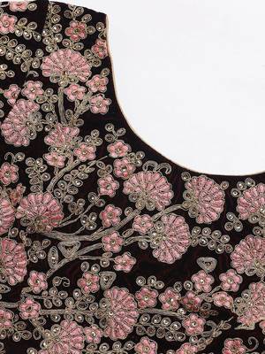 Maroon & Peach-Coloured Embroidered Semi-Stitched Lehenga & Unstitched Blouse with Dupatta 4