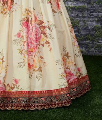 Off White Floral Printed Organza Bridal Lehenga Choli 3