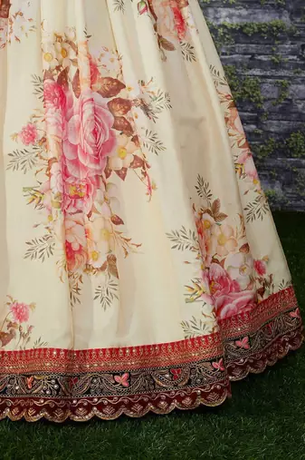 Off White Floral Printed Organza Bridal Lehenga Choli