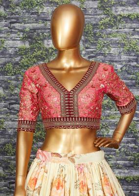 Off White Floral Printed Organza Bridal Lehenga Choli 4