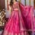 Stunning Pink Floral Printed Organza Bridesmaid Lehenga Choli