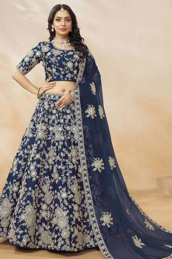 Attractive Blue Silk Embroidered Lehenga Choli With Dupatta