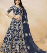 Attractive Blue Silk Embroidered Lehenga Choli With Dupatta