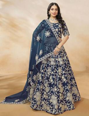 Attractive Blue Silk Embroidered Lehenga Choli With Dupatta 2
