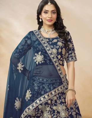 Attractive Blue Silk Embroidered Lehenga Choli With Dupatta 3