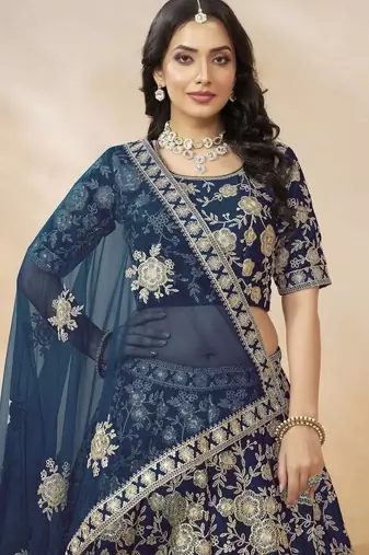 Attractive Blue Silk Embroidered Lehenga Choli With Dupatta