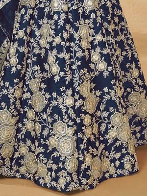 Attractive Blue Silk Embroidered Lehenga Choli With Dupatta 4