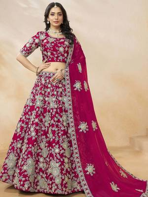 Dazzling Pink Silk Thread Embroidered Lehenga Choli 1
