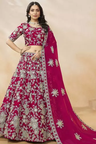 Dazzling Pink Silk Thread Embroidered Lehenga Choli