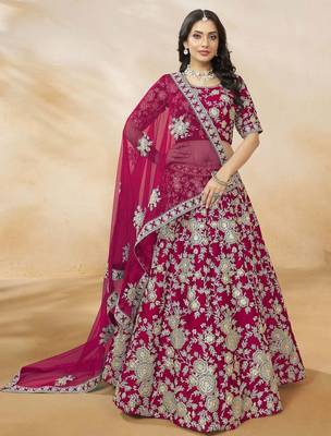 Dazzling Pink Silk Thread Embroidered Lehenga Choli 2