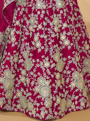 Dazzling Pink Silk Thread Embroidered Lehenga Choli 4