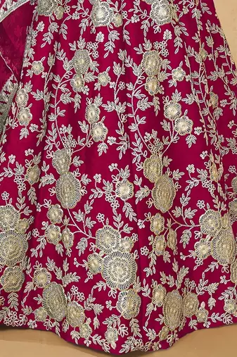 Dazzling Pink Silk Thread Embroidered Lehenga Choli