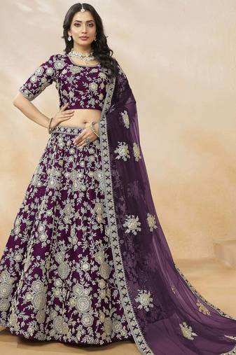 Alluring Purple Silk Wedding Wear Lehenga Choli With Dupatta