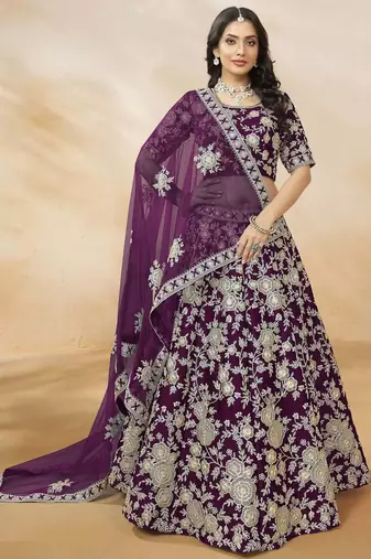 Alluring Purple Silk Wedding Wear Lehenga Choli With Dupatta