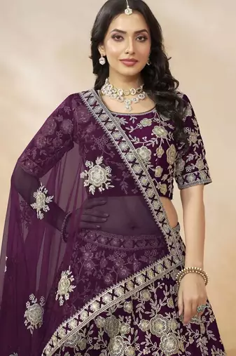 Alluring Purple Silk Wedding Wear Lehenga Choli With Dupatta