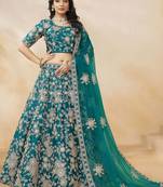 Regal Teal Green Embroidered Silk Lehenga Choli With Dupatta