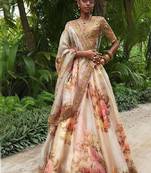 Off White Floral Printed Organza Bridal Lehenga Choli