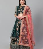 Green Semi-Stitched Lehenga & Unstitched Blouse with 2 Dupattas