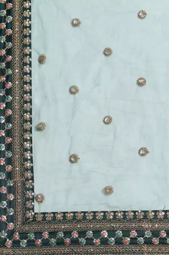Green Semi-Stitched Lehenga & Unstitched Blouse with 2 Dupattas