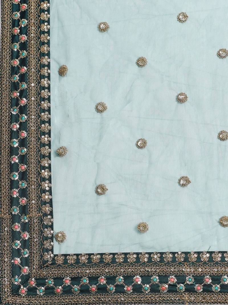 Green Semi-Stitched Lehenga & Unstitched Blouse with 2 Dupattas