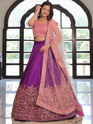 Purple & Pink Semi-Stitched Lehenga & Unstitched Blouse with Dupatta 1