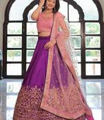 Purple & Pink Semi-Stitched Lehenga & Unstitched Blouse with Dupatta