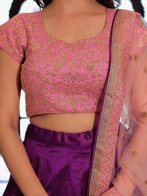 Purple & Pink Semi-Stitched Lehenga & Unstitched Blouse with Dupatta 4