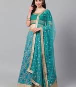 Turquoise Blue Semi-Stitched Wedding Wear Lehenga & Unstitched Blouse with Dupatta