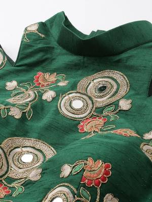 Peach & Green Embroidered Semi-Stitched Lehenga & Unstitched Blouse with Dupatta 4