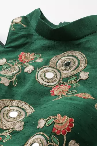 Peach & Green Embroidered Semi-Stitched Lehenga & Unstitched Blouse with Dupatta