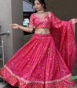 Wonderful Pink Floral Printed Organza Lehenga Choli With Dupatta