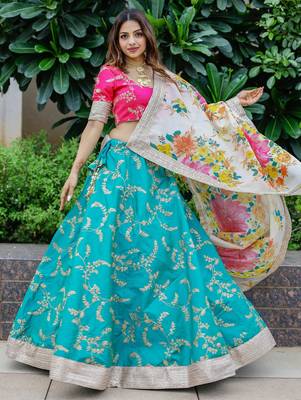 Superb Green Sequins Work Art Silk Sangeet Wear Lehenga Choli 1
