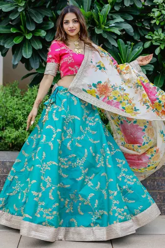 Superb Green Sequins Work Art Silk Sangeet Wear Lehenga Choli