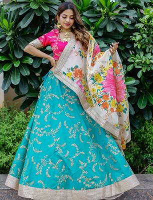 Superb Green Sequins Work Art Silk Sangeet Wear Lehenga Choli 2