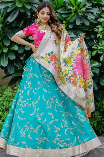 Superb Green Sequins Work Art Silk Sangeet Wear Lehenga Choli
