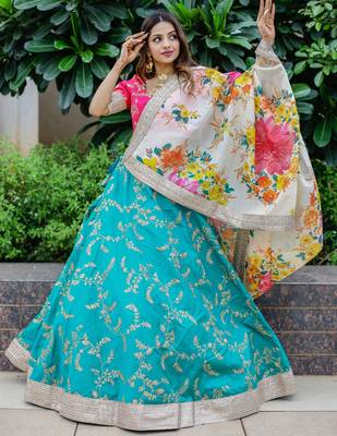 Superb Green Sequins Work Art Silk Sangeet Wear Lehenga Choli 4