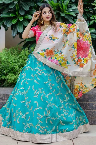 Superb Green Sequins Work Art Silk Sangeet Wear Lehenga Choli