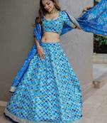 Awesome Blue Sequins Work Art Silk Wedding Lehenga Choli