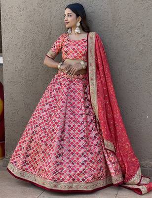 Beautiful Pink Sequins Art Silk Engagement Wear Lehenga Choli 1