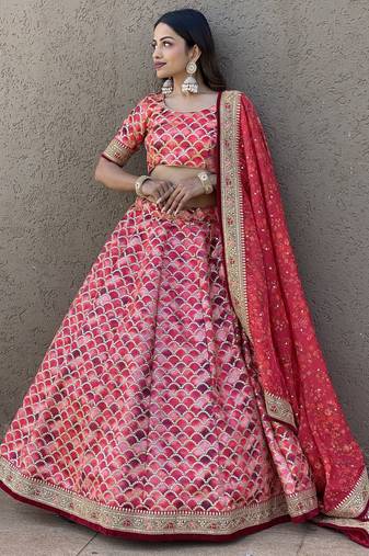 Beautiful Pink Sequins Art Silk Engagement Wear Lehenga Choli