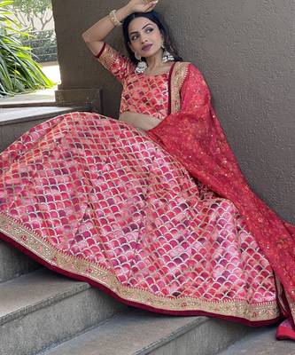 Beautiful Pink Sequins Art Silk Engagement Wear Lehenga Choli 2
