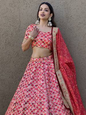 Beautiful Pink Sequins Art Silk Engagement Wear Lehenga Choli 3
