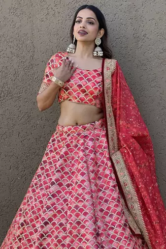 Beautiful Pink Sequins Art Silk Engagement Wear Lehenga Choli