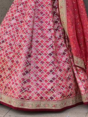 Beautiful Pink Sequins Art Silk Engagement Wear Lehenga Choli 4