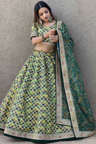 Outstanding Green Sequins Art Silk Sangeet Wear Lehenga Choli